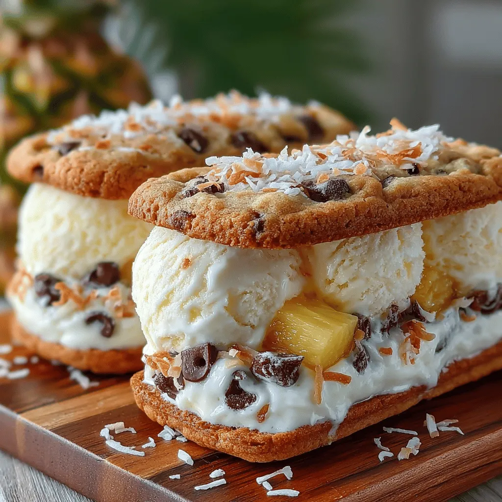 To create the perfect Tropical Bliss Frozen Pineapple Ice Cream Sandwiches, it’s essential to combine the fresh pineapple puree with the whipped cream correctly. Start by ensuring your cream is whipped to soft peaks. This means that when you lift the whisk, the cream should hold its shape but still have a slight droop.