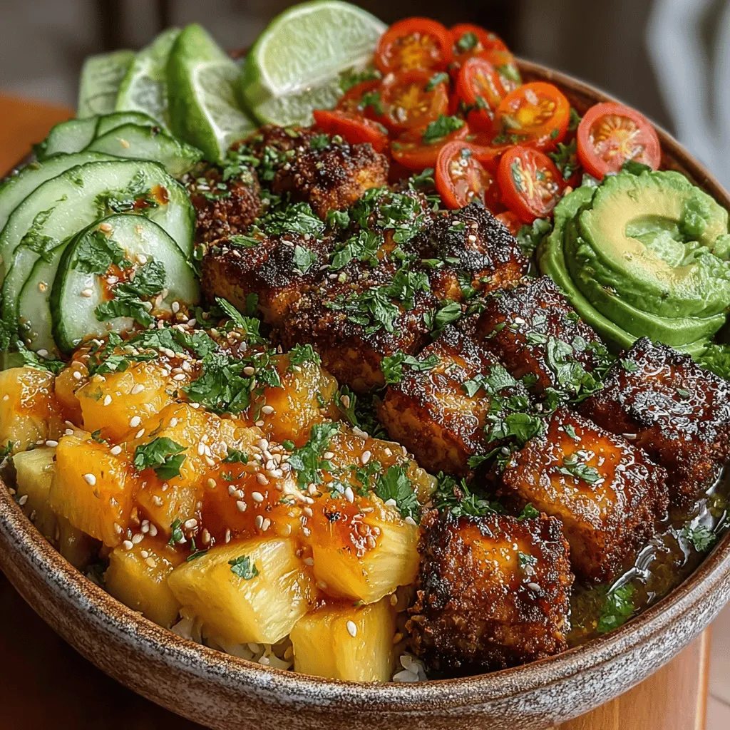 Embark on a culinary adventure with the Tropical Tofu & Pineapple Bliss Bowl, a vibrant dish that seamlessly blends the refreshing flavors of the tropics with the wholesome goodness of tofu. This recipe is a true celebration of color, taste, and nutrition, making it an exciting choice for anyone looking to elevate their meal prep game. The Tropical Tofu & Pineapple Bliss Bowl not only delights the palate but also caters to a variety of dietary preferences, rendering it perfect for vegans, vegetarians, and health-conscious foodies alike.