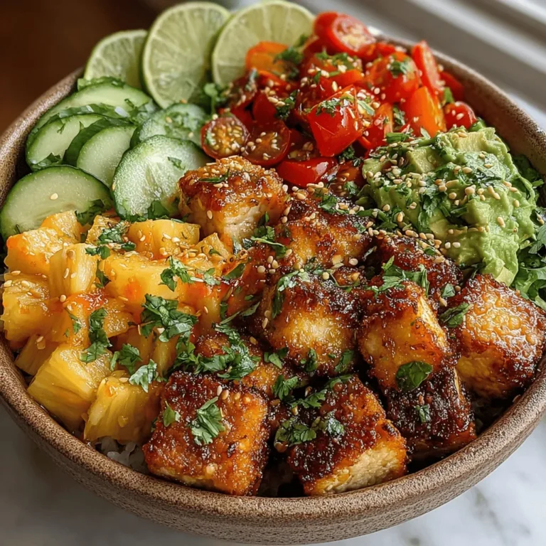 Embark on a culinary adventure with the Tropical Tofu & Pineapple Bliss Bowl, a vibrant dish that seamlessly blends the refreshing flavors of the tropics with the wholesome goodness of tofu. This recipe is a true celebration of color, taste, and nutrition, making it an exciting choice for anyone looking to elevate their meal prep game. The Tropical Tofu & Pineapple Bliss Bowl not only delights the palate but also caters to a variety of dietary preferences, rendering it perfect for vegans, vegetarians, and health-conscious foodies alike.
