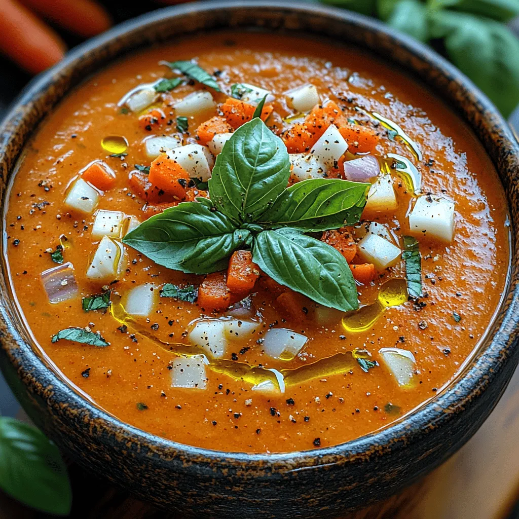 Silky Roasted Red Pepper Soup is a delightful culinary creation that combines vivid flavors with a creamy texture, making it an irresistible choice for any meal. This comforting soup is not just a feast for the taste buds; it also boasts a range of health benefits, thanks to its rich array of nutritious ingredients. Red bell peppers, the star of this dish, are packed with vitamins and antioxidants, offering a delicious way to boost your immune system and overall health.