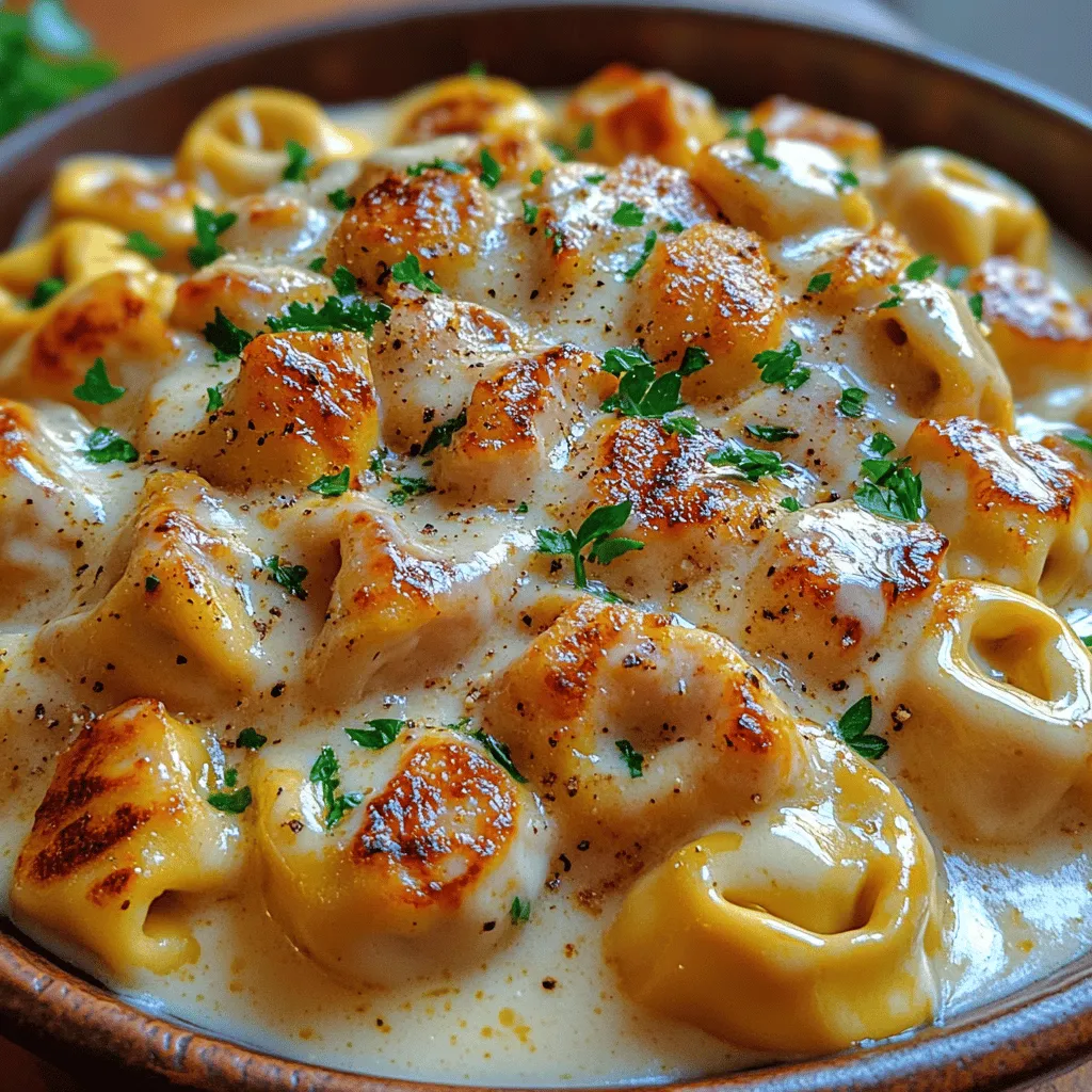 Alfredo dishes have long held a special place in the hearts of pasta lovers around the world. Known for their rich, creamy textures and comforting flavors, they are a staple in both Italian cuisine and American dining. The allure of a delicious Alfredo sauce is hard to resist, particularly when it envelops tender pasta, creating a dish that feels both indulgent and satisfying. Among the myriad of delicious options, <strong>Creamy Chicken Alfredo Tortellini</strong> stands out as a family-friendly meal that strikes a perfect balance between simplicity and flavor.” /></p>
</p>
<h2>Instructions for Sautéing Chicken</h2>
</p>
<p>To create the perfect Creamy Chicken Alfredo Tortellini, the first step is to sauté the chicken. Properly cooked chicken is vital for the overall texture and flavor of the dish. Here are some essential steps for achieving tender, golden-brown chicken:</p>
</p>
<p>1. <strong>Preparation</strong>: Start with boneless, skinless chicken breasts or thighs. Cut them into bite-sized pieces, ensuring they cook evenly. Pat the chicken dry with paper towels; moisture can prevent browning.</p>
</p>
<p>2. <strong>Seasoning</strong>: Season the chicken generously with salt, pepper, and your choice of Italian herbs (like oregano or basil). This enhances the flavor profile.</p>
</p>
<p>3. <strong>Heat the Pan</strong>: Use a large skillet and heat a tablespoon of olive oil or butter over medium-high heat. Allow the oil to shimmer, which indicates it’s hot enough.</p>
</p>
<p>4. <strong>Sautéing</strong>: Add the chicken pieces in a single layer, making sure not to overcrowd the pan. This ensures that each piece cooks evenly and develops a beautiful golden crust. Sauté the chicken for about 5-7 minutes without stirring too much, allowing it to brown properly. Flip the pieces halfway through to achieve an even color.</p>
</p>
<p>5. <strong>Keep it Tender</strong>: Once the chicken is cooked through (internal temperature should reach 165°F), remove it from the skillet and set it aside. This prevents overcooking, which can lead to dry chicken.</p>
</p>
<h2>The Significance of Sautéing Garlic Correctly</h2>
</p>
<p>Garlic is a key flavor component in Alfredo sauce, and sautéing it properly can make or break the dish. Here’s how to get it right:</p>
</p>
<p>1. <strong>Timing</strong>: After removing the chicken, lower the heat to medium. Add a small amount of olive oil or butter to the same skillet. This will allow the residual flavors from the chicken to infuse into the garlic.</p>
</p>
<p>2. <strong>Chopping</strong>: Mince the garlic finely to ensure it cooks evenly and releases its flavor.</p>
</p>
<p>3. <strong>Sautéing</strong>: Add the minced garlic to the skillet and sauté for about 1 minute, stirring constantly. Garlic can burn quickly, becoming bitter and unpleasant. Look for a fragrant aroma and a light golden color, which indicates it’s ready without burning.</p>
</p>
<h2>Instructions for Making the Alfredo Sauce</h2>
</p>
<p>The Alfredo sauce is crucial for the success of this dish, providing the creamy base that envelops the tortellini. Here’s how to make it perfectly:</p>
</p>
<p>1. <strong>Ingredients</strong>: In the same skillet, add 1 cup of heavy cream and bring it to a gentle simmer over medium heat. Stir continuously to prevent sticking.</p>
</p>
<p>2. <strong>Gradual Addition of Cheese</strong>: Once the cream is warmed, gradually add 1 cup of freshly grated Parmesan cheese. Add it in small handfuls, stirring continuously to incorporate it fully before adding more. This helps to achieve a smooth, creamy consistency without clumps.</p>
</p>
<p>3. <strong>Seasoning</strong>: Season the sauce with salt, pepper, and a pinch of nutmeg for an extra depth of flavor. Ensure it simmers for 3-5 minutes until it thickens slightly.</p>
</p>
<p>4. <strong>Final Touches</strong>: Add the sautéed chicken back into the sauce, along with the cooked tortellini. Stir gently to coat all the ingredients evenly, ensuring each bite is flavorful.</p>
</p>
<h2>Combining the Elements</h2>
</p>
<p>To achieve the best results when combining the tortellini, chicken, and sauce, follow these practices:</p>
</p>
<p>1. <strong>Cook the Tortellini</strong>: Prepare the tortellini according to package instructions; usually, this involves boiling them in salted water until they float, indicating they are done. Drain and reserve a little pasta water in case you need to loosen the sauce.</p>
</p>
<p>2. <strong>Mixing</strong>: Add the drained tortellini directly into the Alfredo sauce and chicken mixture. Gently fold everything together, ensuring the pasta is well-coated with the sauce. If the sauce is too thick, add a splash of the reserved pasta water until you reach the desired creaminess.</p>
</p>
<p>3. <strong>Final Simmer</strong>: Allow the combined mixture to simmer for an additional minute, letting the flavors meld together beautifully before serving.</p>
</p>
<h2>Nutritional Information</h2>
</p>
<p>When enjoying Creamy Chicken Alfredo Tortellini, it’s essential to be aware of the nutritional content. Here’s a breakdown per serving (based on a recipe serving four):</p>
</p>
<p>– <strong>Calories</strong>: Approximately 600-700 calories</p>
<p>– <strong>Protein</strong>: 35 grams</p>
<p>– <strong>Total Fat</strong>: 35 grams</p>
<p>– <strong>Carbohydrates</strong>: 50 grams</p>
</p>
<p>This dish provides a balanced profile of macronutrients, making it a satisfying meal. The combination of protein from the chicken, healthy fats from the cream, and carbohydrates from the tortellini can fit into various dietary preferences.</p>
</p>
<h3>Dietary Modifications</h3>
</p>
<p>If you want to adapt this recipe, consider the following modifications:</p>
</p>
<p>– <strong>Gluten-Free</strong>: Substitute regular tortellini with gluten-free options made from rice or chickpea flour. Ensure your Alfredo sauce ingredients, particularly any added thickeners, are gluten-free.</p>
</p>
<p>– <strong>Vegetarian</strong>: Replace the chicken with sautéed mushrooms, spinach, or other vegetables. You can also use vegetable broth instead of chicken broth to create a robust flavor without meat.</p>
</p>
<h2>Serving Suggestions and Pairings</h2>
</p>
<p>Creamy Chicken Alfredo Tortellini is versatile and pairs beautifully with various side dishes and beverages:</p>
</p>
<h3>Side Dishes</h3>
</p>
<p>– <strong>Garlic Bread</strong>: The perfect accompaniment, garlic bread is excellent for soaking up the creamy sauce.</p>
<p>– <strong>Fresh Garden Salad</strong>: A light salad with mixed greens, cherry tomatoes, and a simple vinaigrette can balance the richness of the dish.</p>
</p>
<h3>Beverage Pairings</h3>
</p>
<p>– <strong>Wine</strong>: A glass of Chardonnay or Pinot Grigio complements the creamy flavors of the Alfredo sauce beautifully.</p>
<p>– <strong>Non-Alcoholic Options</strong>: Sparkling water with a slice of lemon or a light, fruity iced tea provides a refreshing contrast.</p>
</p>
<h3>Garnishing Ideas</h3>
</p>
<p>Enhance the dish’s presentation and flavor with these garnishing options:</p>
</p>
<p>– <strong>Fresh Herbs</strong>: Chopped parsley or basil adds a pop of color and freshness.</p>
<p>– <strong>Extra Cheese</strong>: A sprinkle of freshly grated Parmesan or Pecorino Romano on top elevates the dish even further.</p>
</p>
<h2>Conclusion</h2>
</p>
<p>Creamy Chicken Alfredo Tortellini is not just a meal; it’s a comforting experience perfect for busy weeknights or family gatherings. The simplicity of the dish combined with its rich flavors makes it a favorite among many.</p>
</p>
<p>Cooking this dish at home allows you to control the ingredients and share the joy of homemade food with loved ones. The warmth of the creamy sauce, the tenderness of the chicken, and the delightful tortellini combine to create a memorable dining experience.</p>
</p>
<p>Whether it’s a cozy night in or a gathering with friends, this dish is sure to bring everyone together at the table, showcasing the true value of sharing a home-cooked meal. Embrace the joy of cooking and indulge in the comfort that Creamy Chicken Alfredo Tortellini brings.</p>
</div>