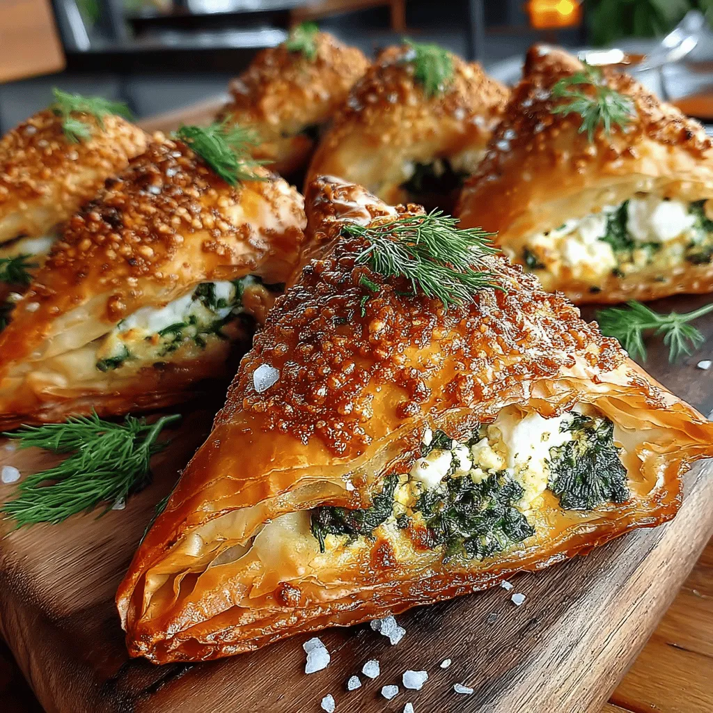 Greek cuisine is a vibrant tapestry of flavors, colors, and textures that reflects the rich history and culture of Greece. Among its many culinary treasures, spanakopita stands out as an emblematic dish, weaving together the earthy essence of greens and the creaminess of cheese into a delightful pastry. This iconic savory pie has captured the hearts of many, serving as both an appetizer and a main course at gatherings ranging from casual family dinners to grand celebrations. The Golden Spanakopita Triangles are particularly beloved for their enticingly flaky texture and rich, savory filling of spinach and feta, making them irresistible to anyone who tries them.
