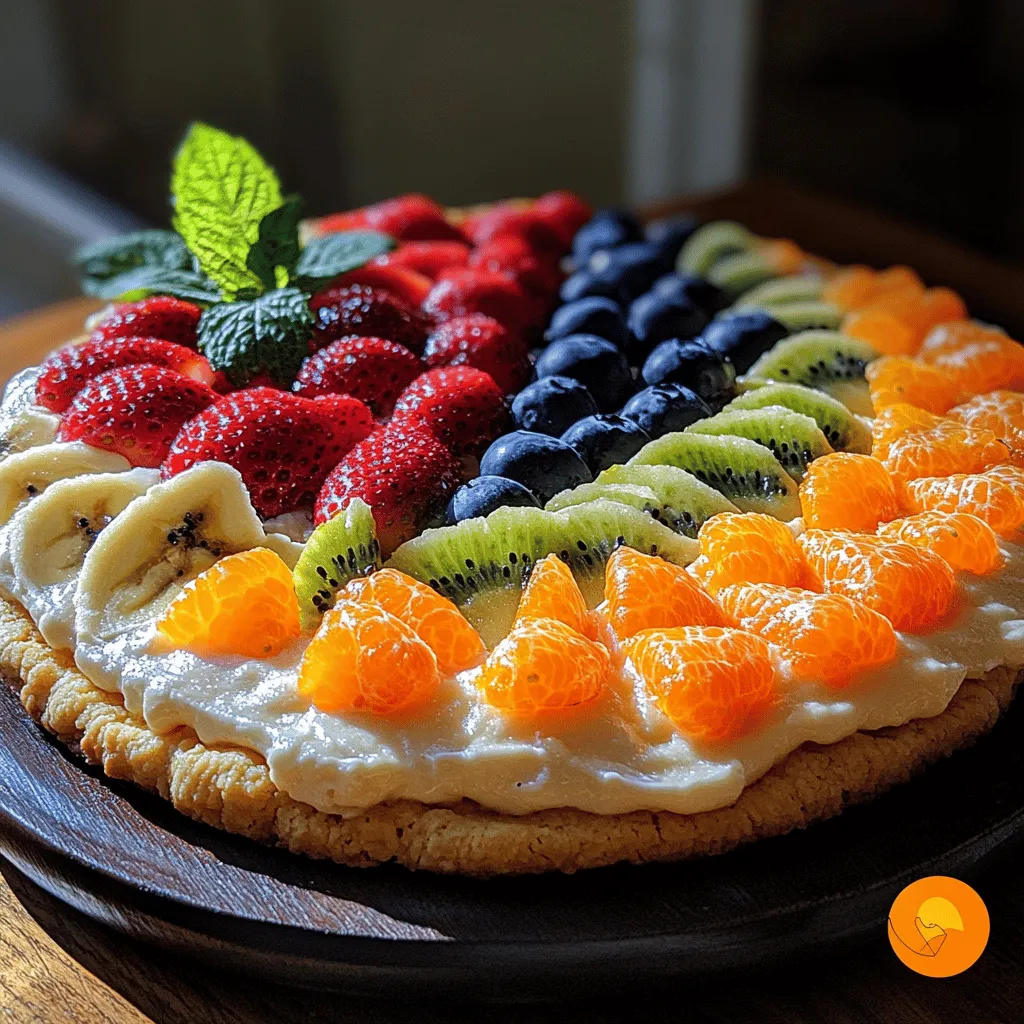 Rainbow Delight Fruit Pizza is a vibrant, delicious dessert that stands out not only for its flavor but also for its visually appealing presentation. This delightful treat combines a sweet cookie crust with a luscious cream cheese frosting, all topped with an array of fresh fruits, creating a feast for the eyes and the palate. Perfect for parties, picnics, or simply a sweet indulgence at home, this recipe not only satisfies a sweet tooth but also adds a splash of color to any gathering.