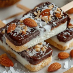 As the sun shines brightly and the days stretch longer, the craving for something cool and refreshing often becomes irresistible. In these moments, a simple yet indulgent treat can make all the difference. Enter Almond Joy Frozen Yogurt Pops—a delightful dessert that combines the creamy richness of Greek yogurt with the nutty essence of almond butter, the sweet tropical notes of coconut, and the decadent touch of dark chocolate. This recipe not only caters to your sweet tooth but also offers a healthier alternative to traditional frozen desserts. Perfect for both kids and adults, these pops are easy to prepare and can be customized to fit your personal preferences. Let’s explore the background of this recipe and the initial steps to create these delightful frozen yogurt treats.