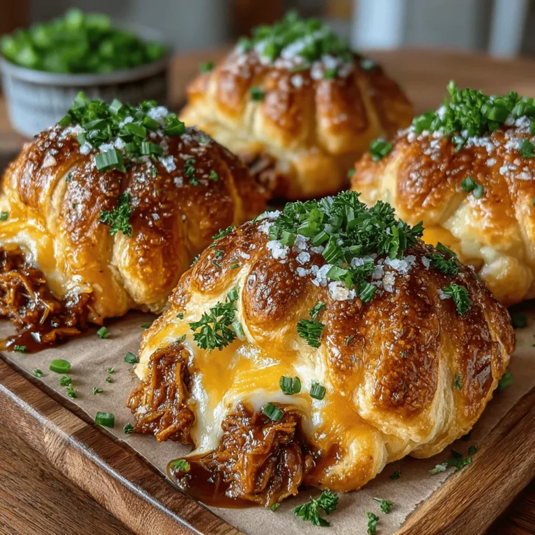 Mini BBQ Chicken Crescent Bites are a mouthwatering appetizer that brings a delightful twist to traditional snack fare. The combination of flaky, buttery crescent roll dough with the savory, tangy flavors of BBQ chicken creates a dish that's not only highly satisfying but also incredibly easy to prepare. These bite-sized treats are perfect for various occasions, whether you’re throwing a game day party, planning a family dinner, or simply craving a quick and delicious weeknight snack. With their enticing aroma and appealing presentation, these mini bites will surely impress your guests and keep them coming back for more.