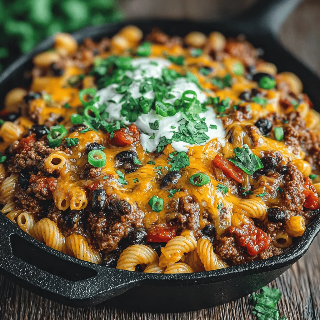 Cheesy Chili Pasta Skillet is a delightful one-pan meal that seamlessly merges the comforting essence of pasta with the hearty, robust flavors of chili. In today's fast-paced world, finding a recipe that is both satisfying and easy to prepare is essential, especially for busy weeknights when time is of the essence, but cravings for a fulfilling meal linger. This recipe is not only quick to assemble but also offers a rich, melty cheese topping that elevates its appeal, making it a guaranteed hit among family members of all ages.