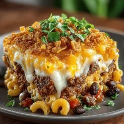 Cheesy Chili Mac Casserole with Crunchy Bliss