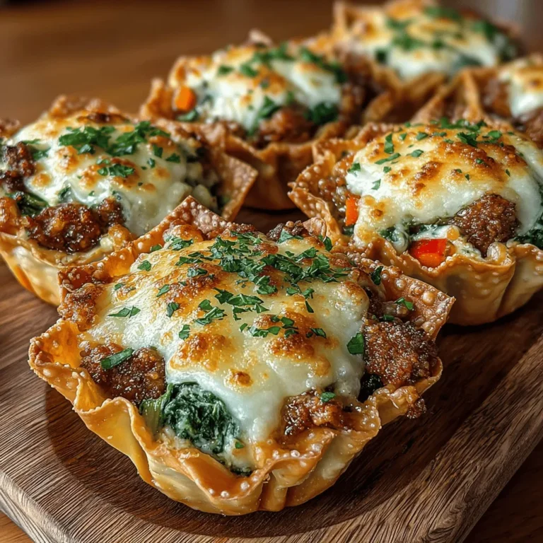 If you're looking for a delightful appetizer or snack that combines healthiness with heartiness, then Mini Veggie Lasagna Wonton Cups are a perfect choice. This dish takes the classic lasagna—beloved for its layers of cheese, pasta, and savory sauce—and transforms it into a fun, bite-sized version that is sure to impress. Perfect for parties, gatherings, or even a cozy family dinner, these wonton cups deliver all the flavors of traditional lasagna while keeping it light and easy to serve.