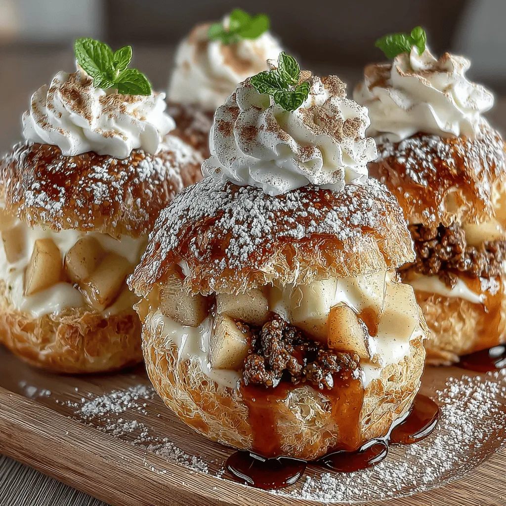 Apple Cinnamon Cream Puff Pastries are a delightful dessert that beautifully marries the classic flavors of apple and cinnamon with the light, airy texture of cream puffs. This elegant treat is perfect for any occasion, whether you're hosting a cozy gathering, celebrating a special event, or simply indulging in a sweet moment for yourself. The harmony of a crispy outer shell, a warm apple filling, and a rich cream interior creates an irresistible combination that is sure to impress.
