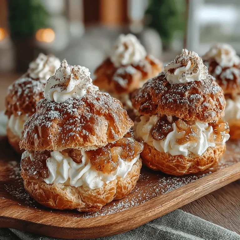Apple Cinnamon Cream Puff Pastries are a delightful dessert that beautifully marries the classic flavors of apple and cinnamon with the light, airy texture of cream puffs. This elegant treat is perfect for any occasion, whether you're hosting a cozy gathering, celebrating a special event, or simply indulging in a sweet moment for yourself. The harmony of a crispy outer shell, a warm apple filling, and a rich cream interior creates an irresistible combination that is sure to impress.