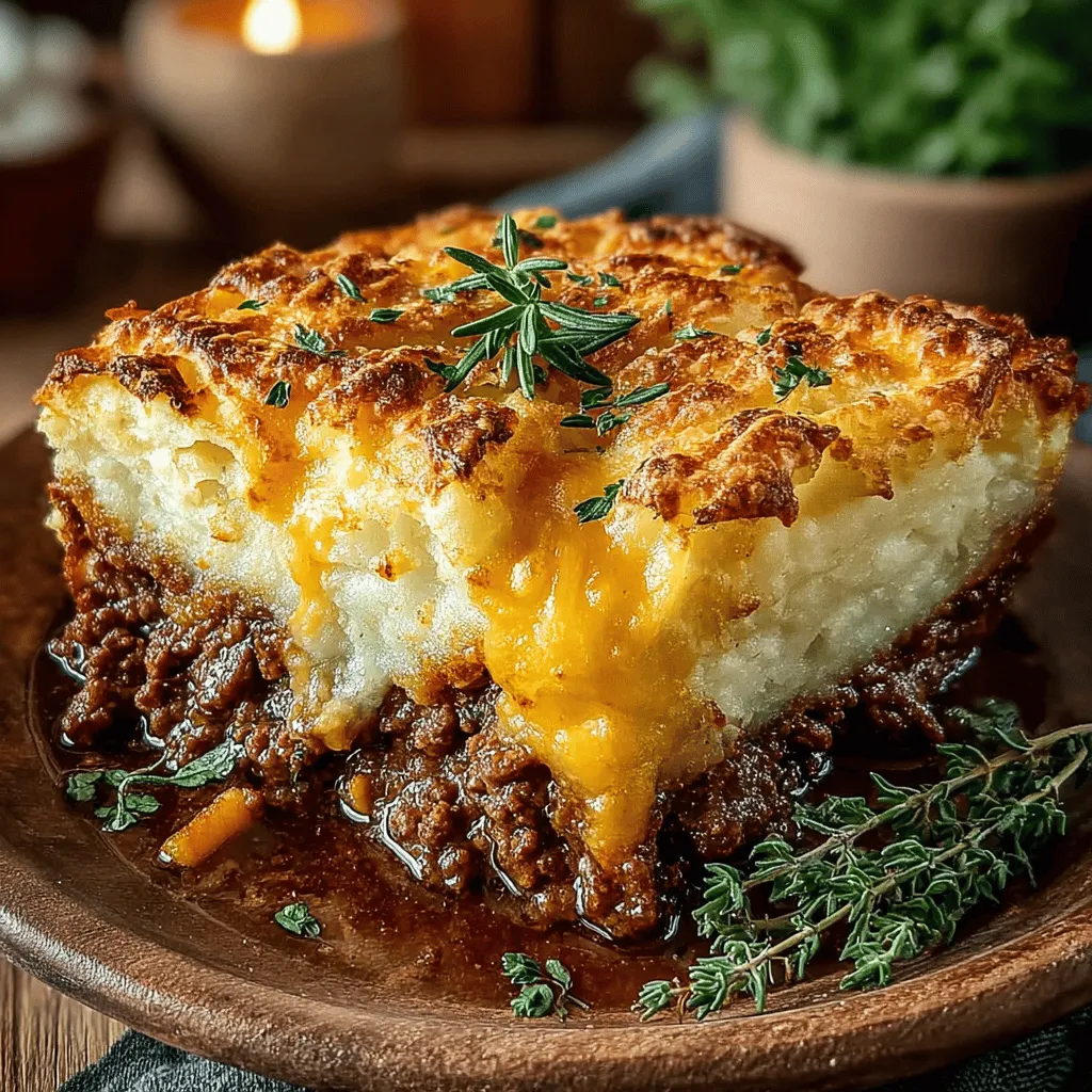 <strong>Introduction</strong>” /></p>
</p>
<p>When it comes to comfort food, few dishes are as satisfying as a classic Beef Shepherd’s Pie. This hearty meal, with its rich beef filling and creamy mashed potato topping, is perfect for family gatherings or cozy dinners at home. In this section, we will guide you through the final steps of preparing this delightful dish, including making the mashed potatoes, cooking the beef filling, assembling the pie, and baking it to perfection. We will also discuss serving suggestions and the nutritional benefits of this classic recipe.</p>
</p>
<h2>Preparing the Mashed Potatoes</h2>
</p>
<p>The key to a great Shepherd’s Pie lies in the mashed potatoes. They should be fluffy, creamy, and flavorful to complement the savory beef filling. Here’s how to prepare them correctly:</p>
</p>
<h3>Cooking the Potatoes</h3>
</p>
<p>1. <strong>Choosing the Right Potatoes</strong>: For the best mashed potatoes, opt for starchy varieties like Russet or Yukon Gold. These types yield a light and fluffy texture.</p>
</p>
<p>2. <strong>Peeling and Cutting</strong>: Begin by peeling the potatoes and cutting them into evenly sized chunks. This ensures they cook uniformly.</p>
</p>
<p>3. <strong>Boiling</strong>: Place the potato chunks in a large pot of cold, salted water. Bring the water to a boil over medium-high heat, then reduce to a simmer. Cook for 15-20 minutes or until the potatoes are fork-tender.</p>
</p>
<p>4. <strong>Draining</strong>: Once cooked, drain the potatoes in a colander and let them sit for a minute to allow excess moisture to evaporate.</p>
</p>
<h3>Achieving the Perfect Creamy Mash</h3>
</p>
<p>To create a smooth and creamy mashed potato topping, follow these tips:</p>
</p>
<p>1. <strong>Mashing</strong>: Use a potato masher or a ricer for the best texture. Avoid using a food processor, as it can turn the potatoes gummy.</p>
</p>
<p>2. <strong>Adding Ingredients</strong>: While mashing, incorporate warm milk or cream and softened butter. The warmth helps absorb the liquid better, resulting in a creamier mash. Aim for about ½ cup of milk and 4 tablespoons of butter for 2 pounds of potatoes.</p>
</p>
<p>3. <strong>Seasoning</strong>: Don’t forget to season your mashed potatoes with salt and freshly ground black pepper. Taste and adjust the seasoning to your preference.</p>
</p>
<p>4. <strong>Final Touches</strong>: For an extra layer of flavor, consider adding a pinch of garlic powder, sour cream, or even grated cheese into the mash.</p>
</p>
<h2>Cooking the Beef Filling</h2>
</p>
<p>With your mashed potatoes ready, it’s time to focus on the beef filling. This mixture is the heart of your Shepherd’s Pie, packed with flavor and nutrients.</p>
</p>
<h3>Sautéing the Vegetables</h3>
</p>
<p>1. <strong>Heating the Oil</strong>: In a large skillet or Dutch oven, heat 2 tablespoons of olive oil over medium heat.</p>
</p>
<p>2. <strong>Adding Aromatics</strong>: Add finely chopped onions, carrots, and celery—these are the classic mirepoix that forms the flavor base. Sauté for about 5-7 minutes until the vegetables are softened.</p>
</p>
<p>3. <strong>Incorporating Garlic</strong>: Add minced garlic in the last minute of cooking the vegetables to avoid burning. This will enhance the overall flavor of the filling.</p>
</p>
<h3>Browning the Beef</h3>
</p>
<p>1. <strong>Choosing the Meat</strong>: Use ground beef for a traditional Shepherd’s Pie. You can also opt for a mix of ground lamb and beef for a richer flavor.</p>
</p>
<p>2. <strong>Browning Process</strong>: Increase the heat to medium-high and add the ground beef to the pan. Break it up with a spoon and cook until browned, about 5-7 minutes. Ensure there are no pink spots for thorough cooking.</p>
</p>
<p>3. <strong>Deglazing</strong>: Once browned, drain excess fat if necessary and deglaze the pan with a splash of beef broth or red wine, scraping up any browned bits. This adds depth to the flavor.</p>
</p>
<h3>Seasoning the Filling</h3>
</p>
<p>1. <strong>Herbs and Spices</strong>: Season the mixture with salt, pepper, and dried herbs like thyme and rosemary. Fresh herbs can also be used if available.</p>
</p>
<p>2. <strong>Adding Stock and Vegetables</strong>: Pour in about 1 cup of beef broth and add frozen peas to the filling. Let it simmer for another 5-10 minutes until the mixture thickens. If desired, a tablespoon of Worcestershire sauce can be added for additional umami flavor.</p>
</p>
<p>3. <strong>Final Taste Adjustment</strong>: Taste the filling and adjust the seasoning as needed before removing from heat.</p>
</p>
<h2>Assembling the Shepherd’s Pie</h2>
</p>
<p>Now that you have both the beef filling and mashed potatoes ready, it’s time to assemble your Shepherd’s Pie.</p>
</p>
<h3>Layering the Ingredients</h3>
</p>
<p>1. <strong>Choosing a Baking Dish</strong>: A 9×13-inch baking dish or a deep ovenproof skillet works well for this recipe. Make sure it’s large enough to hold all your filling and mashed potatoes.</p>
</p>
<p>2. <strong>Layering the Beef Filling</strong>: Spoon the cooked beef filling into the bottom of the baking dish, spreading it out evenly. Ensure there are no gaps for an even cooking process.</p>
</p>
<p>3. <strong>Topping with Mashed Potatoes</strong>: Using a spatula or large spoon, dollop the mashed potatoes over the beef filling. Spread them out evenly, ensuring the filling is fully covered.</p>
</p>
<p>4. <strong>Creating Texture</strong>: For a beautiful finish, use a fork to create texture on the surface of the mashed potatoes. This will help them crisp up nicely while baking.</p>
</p>
<h2>Baking Instructions</h2>
</p>
<p>To achieve that perfect golden crust, follow these baking instructions:</p>
</p>
<p>1. <strong>Preheating the Oven</strong>: Preheat your oven to 400°F (200°C). This temperature will ensure the top gets nicely browned while the filling heats through.</p>
</p>
<p>2. <strong>Baking Time</strong>: Place the assembled Shepherd’s Pie in the preheated oven and bake for 25-30 minutes. The top should be golden brown and the filling bubbling at the edges.</p>
</p>
<p>3. <strong>Broiling Option</strong>: If you desire an even crispier topping, you can broil the pie for an additional 2-3 minutes at the end. Just watch it closely to prevent burning.</p>
</p>
<h2>Serving Suggestions</h2>
</p>
<p>Shepherd’s Pie is a versatile dish that shines as a main course or part of a larger meal. Here are some serving suggestions to enhance your dining experience:</p>
</p>
<p>1. <strong>Ideal Side Dishes</strong>: Serve with a simple green salad dressed with vinaigrette for a refreshing contrast, or with steamed vegetables such as green beans or broccoli to add color and nutrition to your plate.</p>
</p>
<p>2. <strong>Wine Pairings</strong>: A medium-bodied red wine like a Cabernet Sauvignon or Merlot complements the rich flavors of the beef filling beautifully. If you prefer white, a crisp Chardonnay can also work well.</p>
</p>
<p>3. <strong>Serving as Part of a Meal</strong>: This dish can be part of a cozy family dinner with crusty bread and butter on the side or served as a hearty lunch option. The leftovers, if any, make for excellent next-day meals, either reheated or transformed into a new dish.</p>
</p>
<h2>Nutritional Insights</h2>
</p>
<p>Shepherd’s Pie not only tantalizes the taste buds but also offers a balanced meal. Here’s a quick overview of its nutritional benefits:</p>
</p>
<p>1. <strong>Protein</strong>: The ground beef provides a significant source of protein, essential for muscle repair and overall health.</p>
</p>
<p>2. <strong>Vegetables</strong>: Packed with vegetables like carrots, peas, and onions, this dish is rich in vitamins, minerals, and dietary fiber, promoting healthy digestion.</p>
</p>
<p>3. <strong>Carbohydrates</strong>: The mashed potatoes contribute carbohydrates, providing energy for daily activities. Opting for skin-on potatoes can also boost the nutritional value with added fiber.</p>
</p>
<p>4. <strong>Balanced Meal</strong>: This dish combines protein, vegetables, and carbohydrates, making it a complete meal that is both satisfying and nutritious—ideal for families looking for a wholesome dinner option.</p>
</p>
<h2>Conclusion</h2>
</p>
<p>Shepherd’s Pie is more than just a meal; it’s a comforting dish that brings warmth and joy to the table. Its rich flavors, creamy texture, and hearty ingredients make it a timeless classic that deserves a spot in your culinary repertoire. Whether you’re gathering around the dinner table with family or sharing a meal with friends, this dish is sure to create lasting memories. Embrace the tradition of Shepherd’s Pie and master this delightful recipe, making it a staple that you return to time and again. The joy of serving and sharing this dish will surely delight everyone who has the pleasure of enjoying it.</p>
</div>