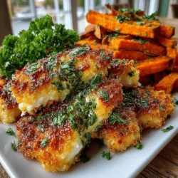 At the heart of any great meal lies a harmonious blend of flavors and textures. Crunchy Chick & Sweet Spud Bliss is a prime example of how contrasting elements can create a satisfying experience. The crispy exterior of the chicken tenders, accentuated by the crunch of panko breadcrumbs, complements the soft, sweet, and slightly caramelized texture of the sweet potato fries. This interplay between crunch and softness invites you to savor each bite, making it a perfect choice for family dinners, casual gatherings, or even meal prep for the week ahead.