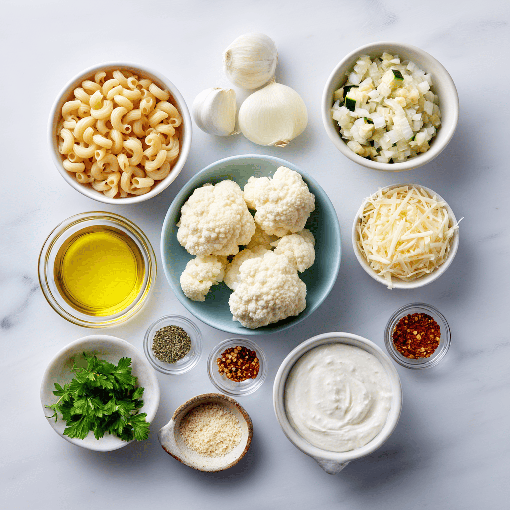 Ingredients for Cheesy Comfort Mac & Cheese Casserole with a Healthy Twist