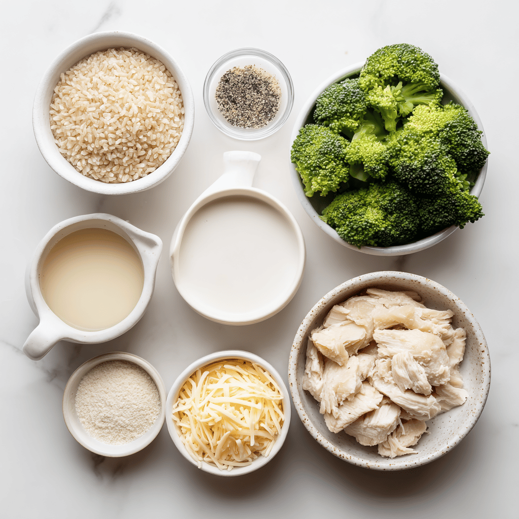 Ingredients for Crockpot Cheesy Chicken and Broccoli Casserole