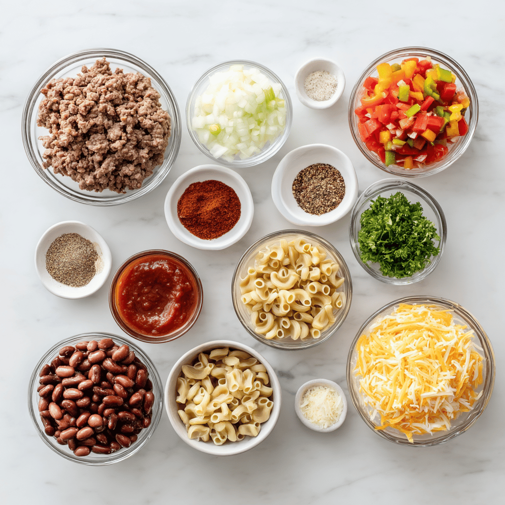 Ingredients for Family-Friendly Slow Cooker Chili Mac and Cheese