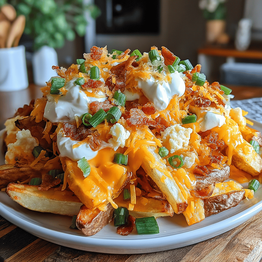 Get ready to elevate your game day snacking with these Game Day Loaded Baked Potato Fries with Cheddar! Perfectly crispy, golden fries are the star of this dish, delivering all the comfort of a baked potato packed into a fun finger food format. Whether you're cheering for your favorite team or hosting a casual gathering, these loaded fries are sure to please a crowd.