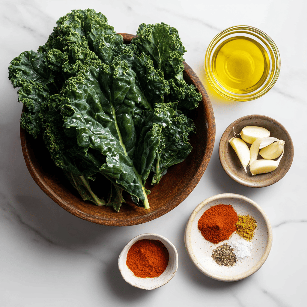 Ingredients for Quick Garlic-Infused Crispy Kale Chips