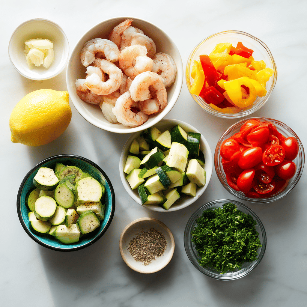 Ingredients for Quick Skillet Garlic Butter Shrimp with Veggies