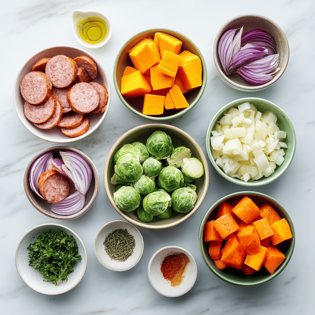 Ingredients for Sheet Pan Comfort: Autumn Veggie & Sausage Bake
